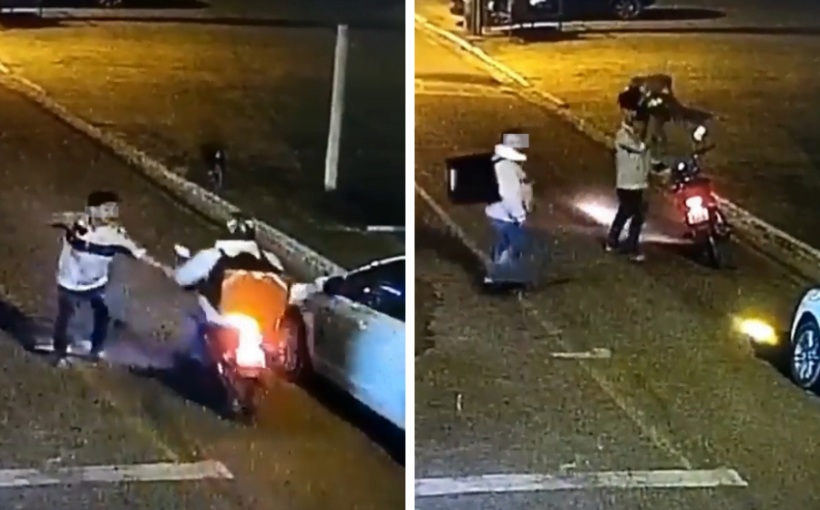 Entregador de lanches tem moto roubada por bandido armado no meio da rua; VÍDEO