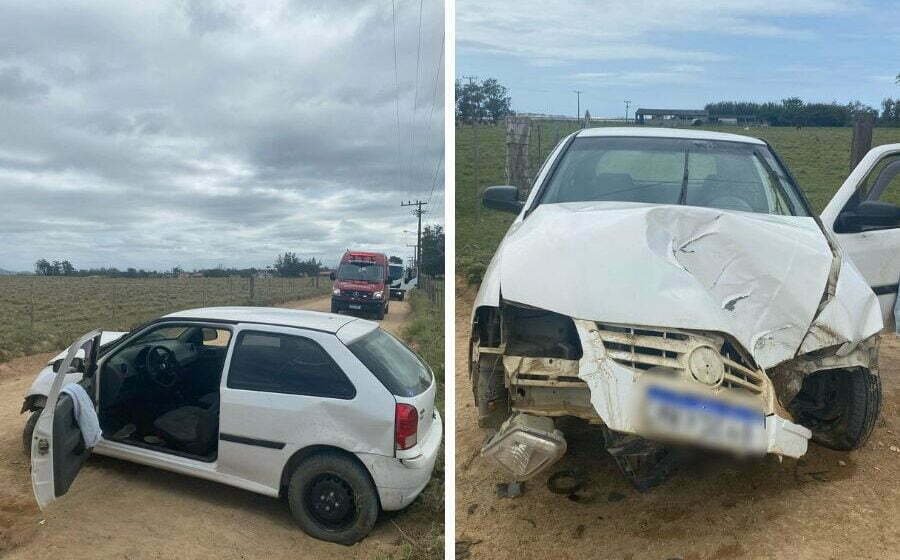 Duas pessoas ficam feridas depois de carro colidir contra poste, em Jaguaruna