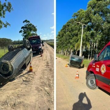 Capotamento em estrada de chão deixa duas pessoas feridas em Jaguaruna