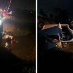 Casal e filha ficam feridos após carro sair da pista e cair em rio