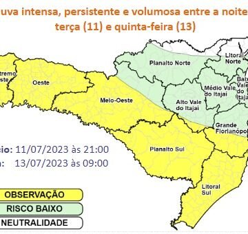 Santa Catarina terá grande volume de chuva na próxima semana Santa Catarina terá grande volume de chuva na próxima semana