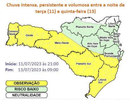 Santa Catarina terá grande volume de chuva na próxima semana