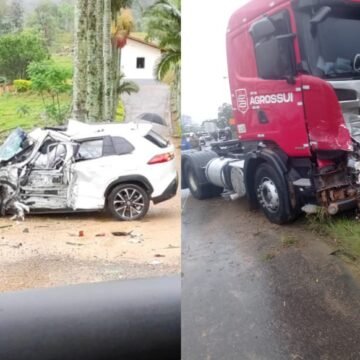 Homem morre após acidente entre caminhão e 2 carros no Pouso Alto, em Gravatal