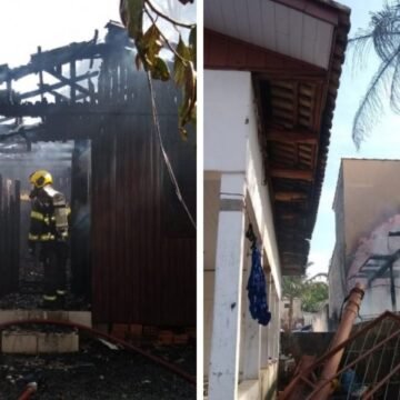 Incêndio destrói duas residências e causa danos em mais três moradias