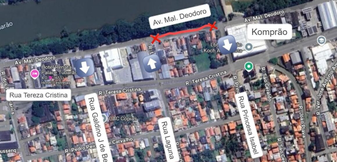 Tubarão: avenida Marechal Deodoro terá fluxo de trânsito interrompido nessa terça Tubarão: avenida Marechal Deodoro terá fluxo de trânsito interrompido nessa terça