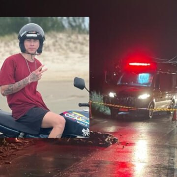 Jovem morre após colisão entre moto e caminhão na SC-370 Jovem morre após colisão entre moto e caminhão na SC-370