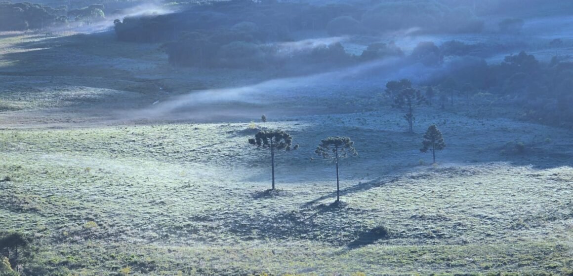 Vale dos Caminhos da Neve amanhece com geada na Serra Catarinense